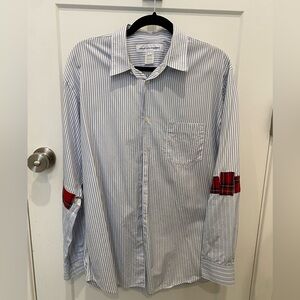 COMME DES GARCONS SHIRT MEN’S LG STRIPE SHIRT WITH WOOL PATCHES, GREAT COND.
